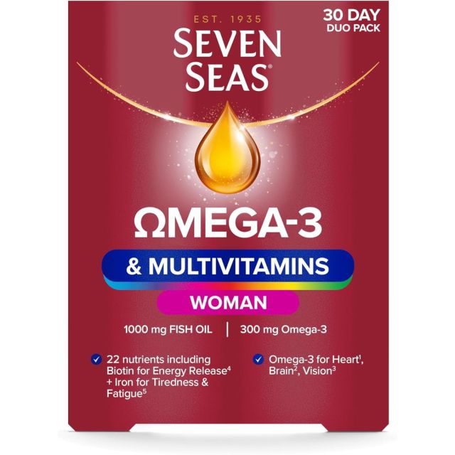 Seven Seas Omega-3 & Multivitamins Woman, With Biotin and Iron, 30-Day Duo Pack